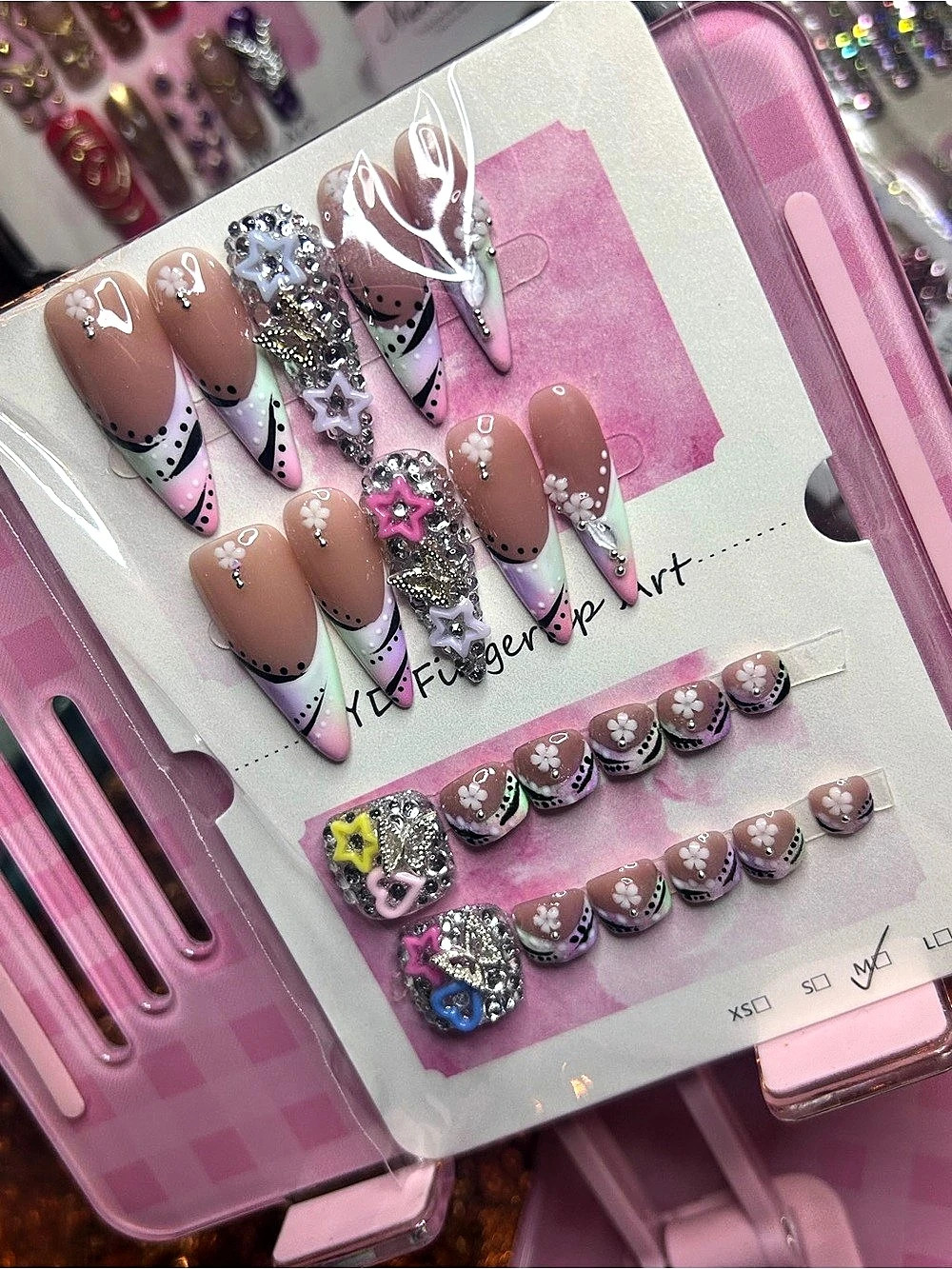 Pink & Brown Abstract Press-On Nails NWT